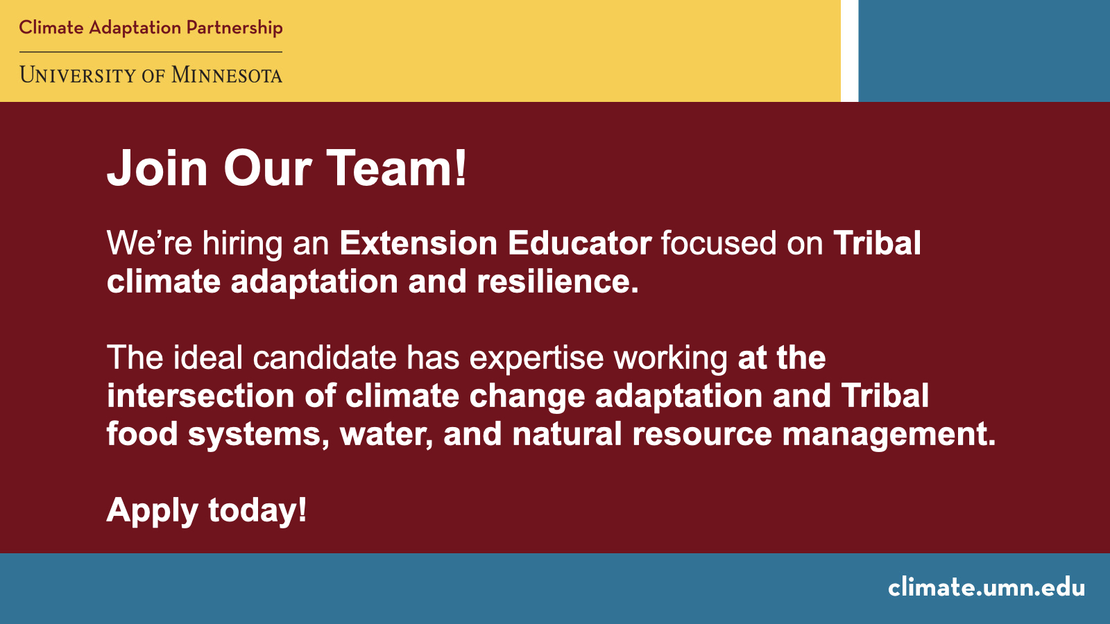 Tribal Climate Adaptation & Resilience Extension Educator Position Advertisement