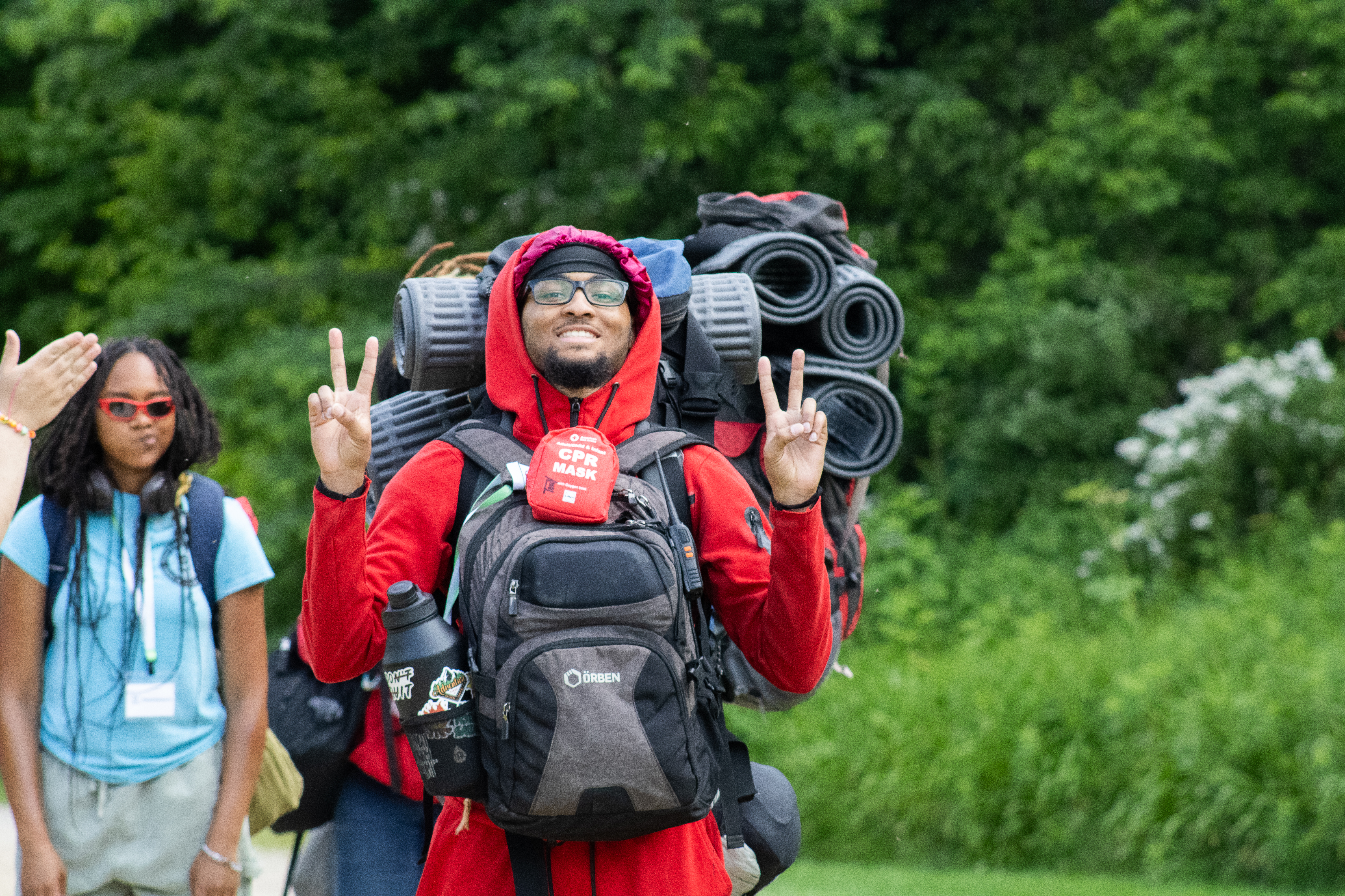 A staff member on a backpacking trip at Lake Valley Camp.